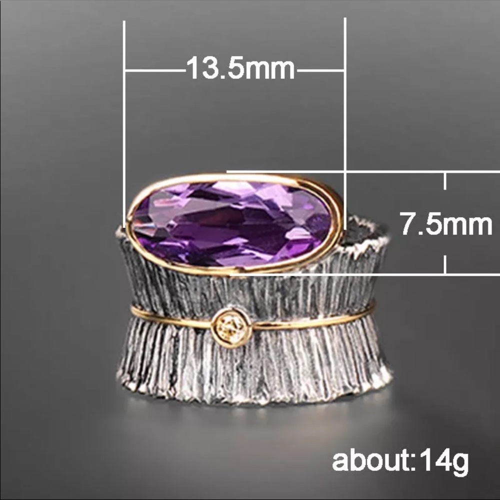 *NEW*Vintage Silver Filled Big Cool Amethyst Ring - Picture 5 of 5